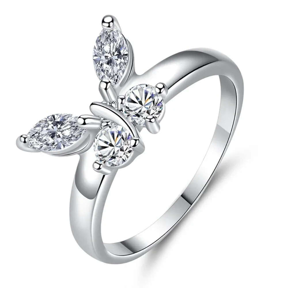 🎀Sweet Refine Butterfly Crystal Simple Fashion Silver Rings for Women,MARR9173